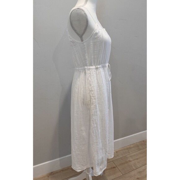 Vince 100% Linen Ruched Sleeveless Midi Dress Women’s S White Tie Waist Pockets - Picture 2 of 11